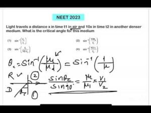 NEET2023:Light travels a distance x in time t1 in air and 10x in time t2 in another denser medi