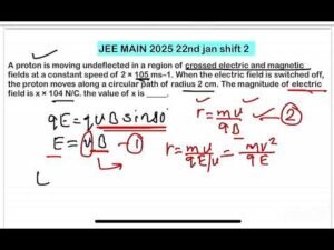 JEE MAIN 2025(22 jan shift2)proton is moving undeflected in a region of crossed electric and magneti