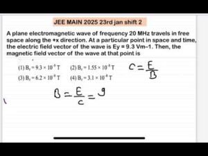 JEE MAIN 2025(23jan shift2)plane electromagnetic wave of frequency 20 MHz travels in free space alo