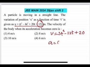 JEE MAIN 2024(29jan shift2): A particle is moving in a straight line. Thevariation of position ‘x’ a