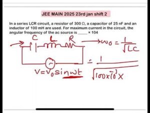 JEE MAIN 2025:(23jan shift2)In a series LCR circuit, a resistor of 300 Ω, a capacitor of 25 nF