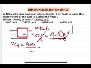 JEE MAIN 2025(28jan shift2)A 400 g solid cube having an edge of length 10 cm floats in water. How mu