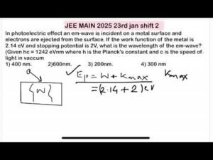 JEE MAIN 2025(23jan shift2)In photoelectric effect an em-wave is incident on a metal surface and ele