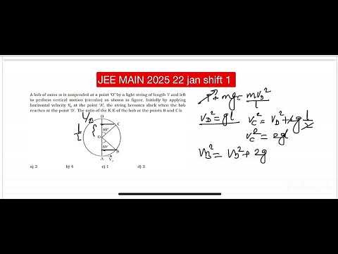 JEE MAIN2025: A bob of mass m is suspended at a point ‘O’ by a light string of length 'l' and leftto
