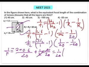 NEET 2023:In the figure shown here, what is the equivalent focal length of the combination of lenses