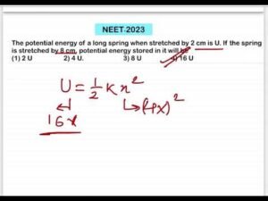 NEET 2023:The potential energy of a long spring when stretched by 2 cm is U. If the spring is stretc