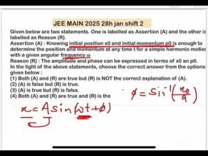 JEE MAIN 1025(28jan shift2)Given below are two statements.Assertion (A): Knowing initial position x0
