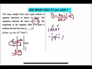 JEE MAIN 2024(27jan shift1)Two long, straight wires carry equal currents inopposite directions as