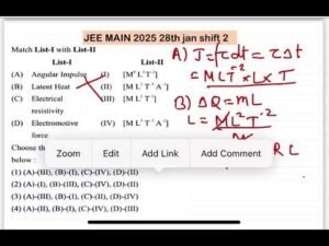 JEE MAIN 2025(28jan shift2)Match List-I with List-II List-I(A) Angular Impulse(B) Latent Heat(C) Ele