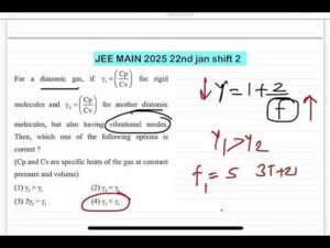 JEE MAIN 2025(22jan shift2)For a diatomic gas,if γ1=Cp/Cv for rigid molecules and γ2=Cp/Cv for anoth