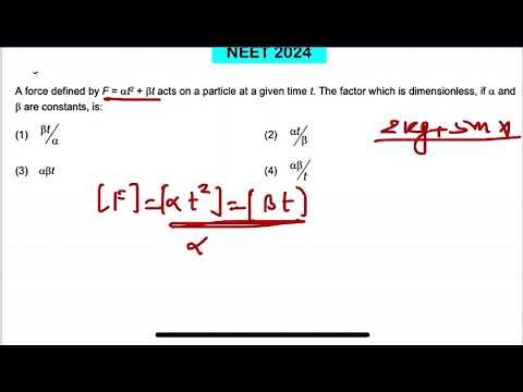 NEET 2024:A force defined by F = α t2 + β t acts on a particle at a given time t. The factor which i