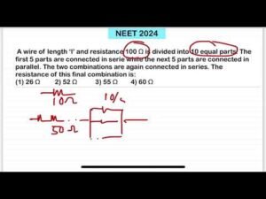 NEET 2024:A wire of length ‘l’ and resistance 100 Ω is divided into 10 equal parts. The first 5