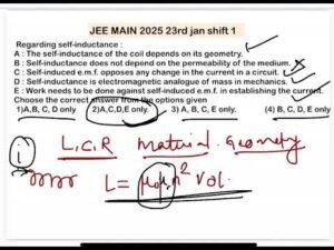 JEE MAIN 2025(23jan shift1)Regarding self-inductance :A : The self-inductance of the coil depends o