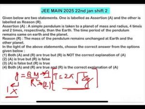 JEE MAIN 2025(22janshift2)given below are two statements. One is labelled as Assertion (A) and th