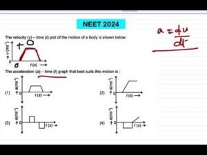 NEET 2024:The velocity (v) – time (t) plot of the motion of a body is shown below:The acceleration
