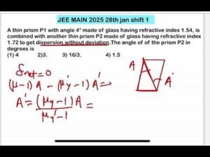 JEE MAIN 2025(28 jan shift2)A thin prism P1 with angle 4° made of glass having refractive index 1.54