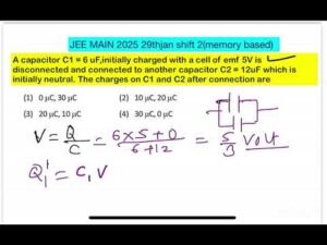JEE MAIN 2025 (29jan shift 2)A capacitor C1 = 6 uF, is charged to a potential difference of V0 = 5V