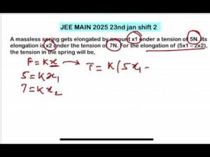 JEE MAIN 2025(23jan shift2)A massless spring gets elongated by amount x1 under a tension of 5N. Its
