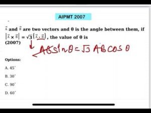 AIPMT 2007:A and →B are two vectors and θ is the angle between them, if|→A ×→B|=√3(→