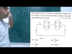 Current electricity : Nine resistors each of 1k ohm are connected to a battery of 6V as shown in the