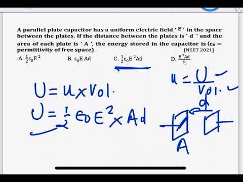 NEET 2021:A parallel plate capacitor has a uniform electric field ' E→′ in the space between the pla 7 NEET 2021:A parallel plate capacitor has a uniform electric field ' E→′ in the space between the pla
